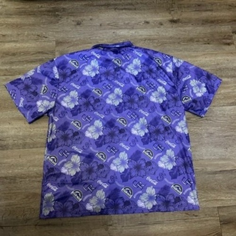 Colorado Rockies MLB Coca-Cola Purple Floral Hawaiian Shirt Mens XL Button Up - Picture 6 of 7